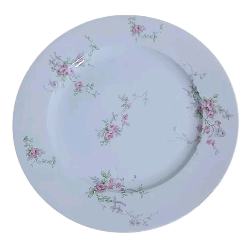 Haviland Limoges‎ France Salad Plate Pink Roses Purple Ribbon White China 7.5 in